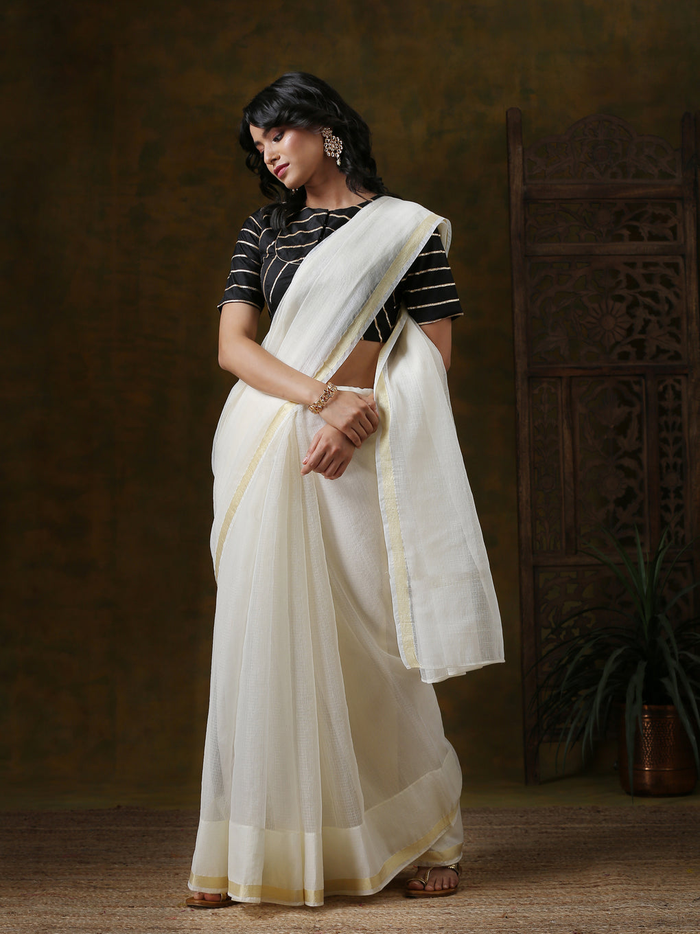 Net Casual Wear Satin Ciffon saree with sequen Blouse Tassel in Pallu  Colour Cream at Rs 625/piece in Surat