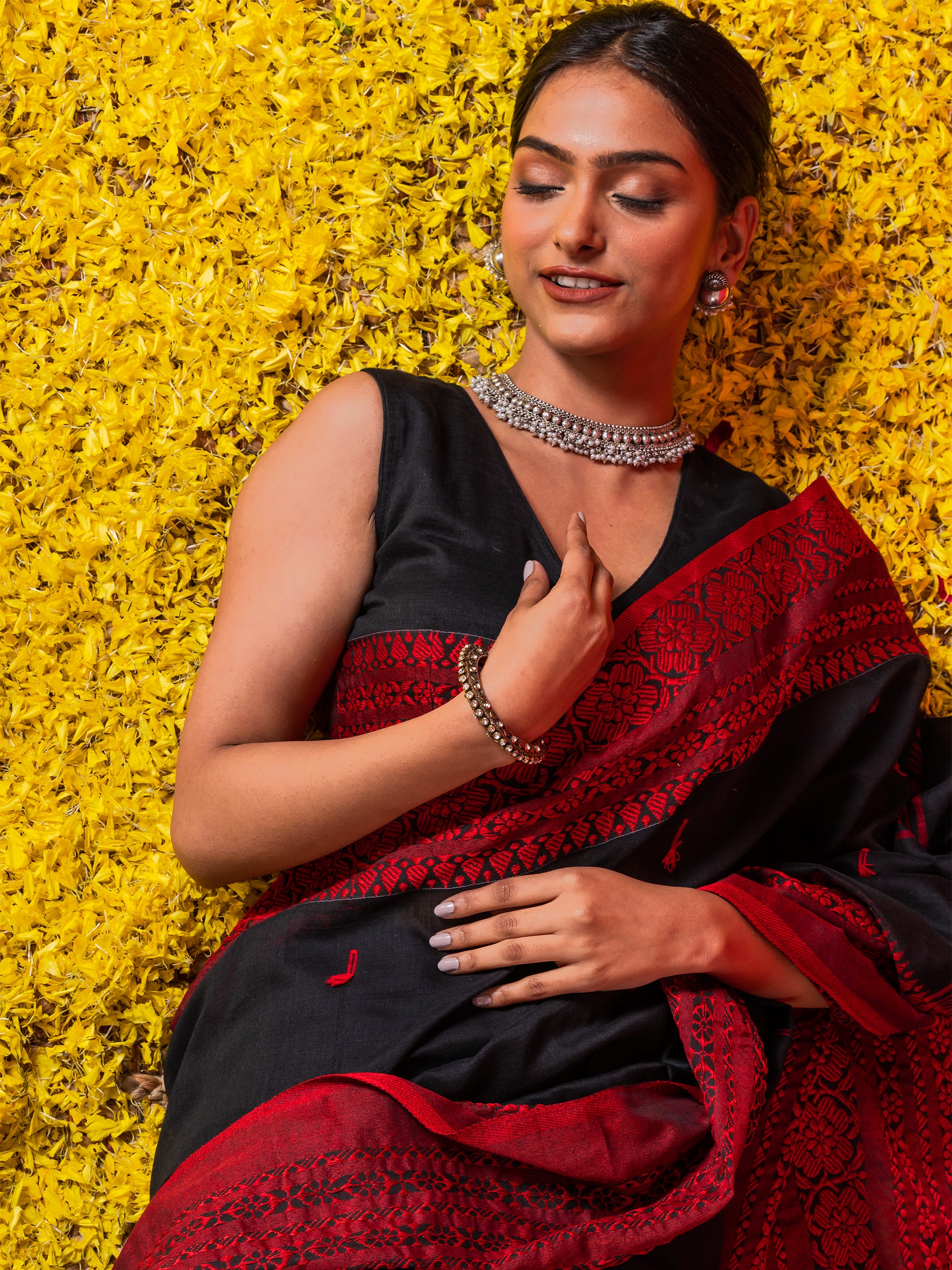 Buy Satrani Black & Red Polka Dots Saree With Unstitched Blouse for Women  Online @ Tata CLiQ
